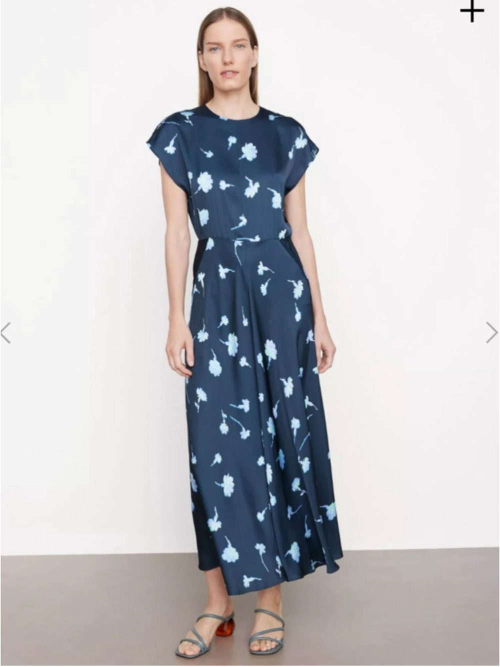 Vince Sea Carnation Cap Sleeve Dress Size 6 *Flaw* Blue Floral Print